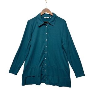 Soft Surroundings Womens Size XL Gauzy Button Up Tunic‎ Top Long Sleeve Ruffled